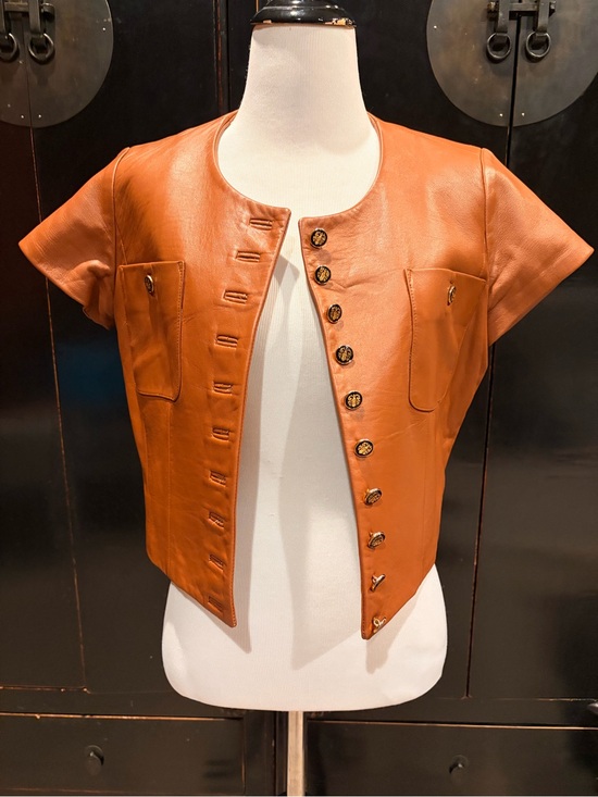 Members Only Jackets & Blazers - Members Only Short-Sleeve Leather Jacket in Cognac Brown